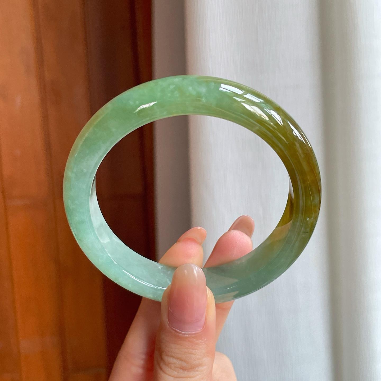 冰种黄加绿翡翠平安镯（56.8mm)（yc360248）