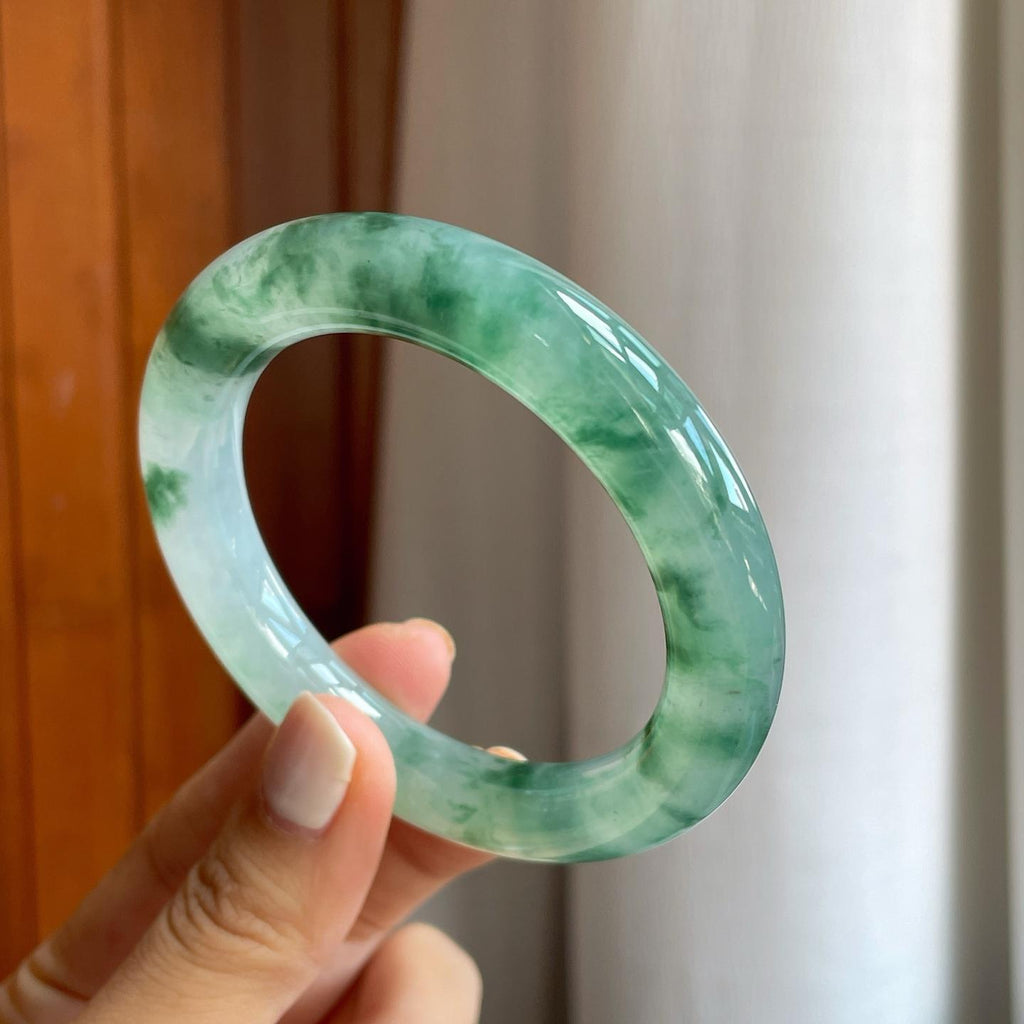 冰种飘花翡翠圆条手镯（55mm）（yc254960）