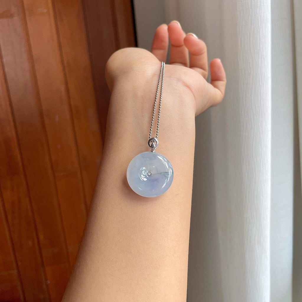 18k金扣糯冰飘花翡翠平安扣（yc255811）