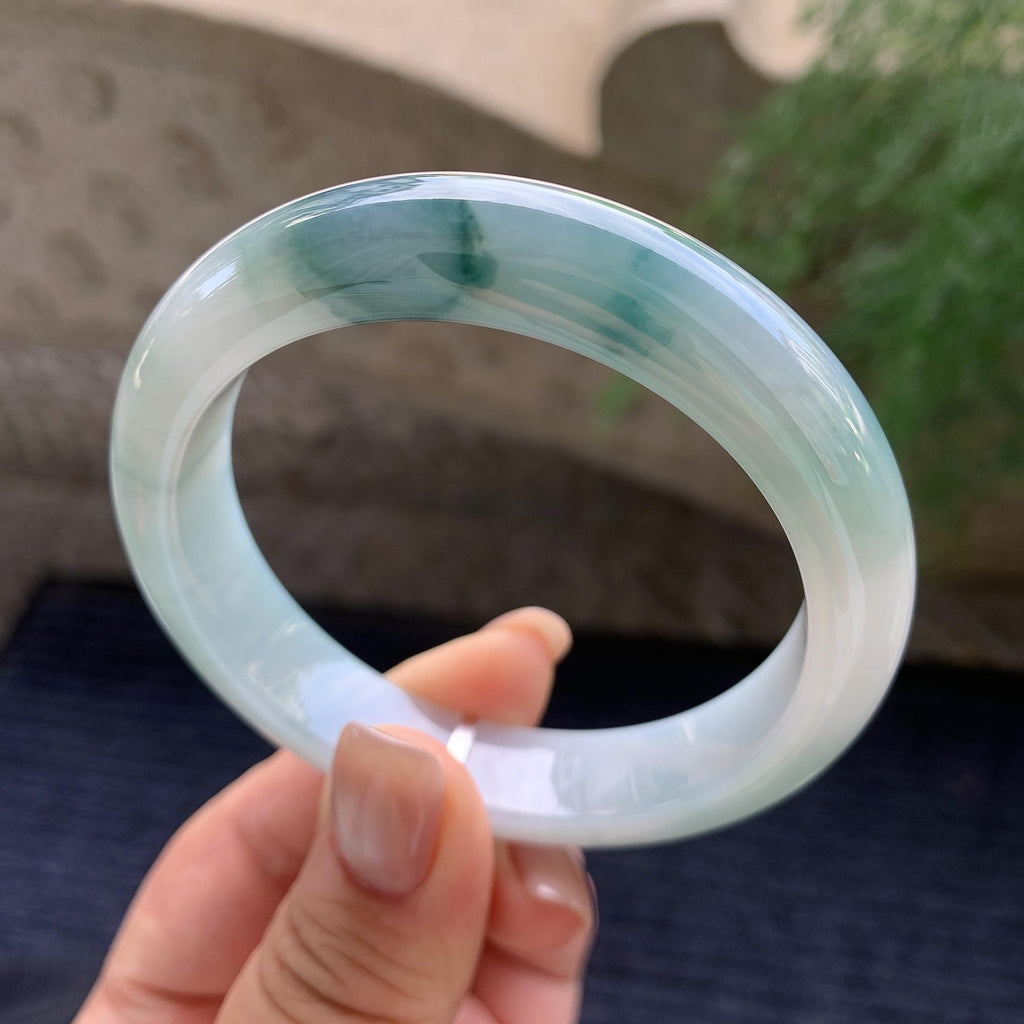 细糯种飘蓝花正圈平安镯  56.5圈口 天然缅甸A货翡翠（yc400189）