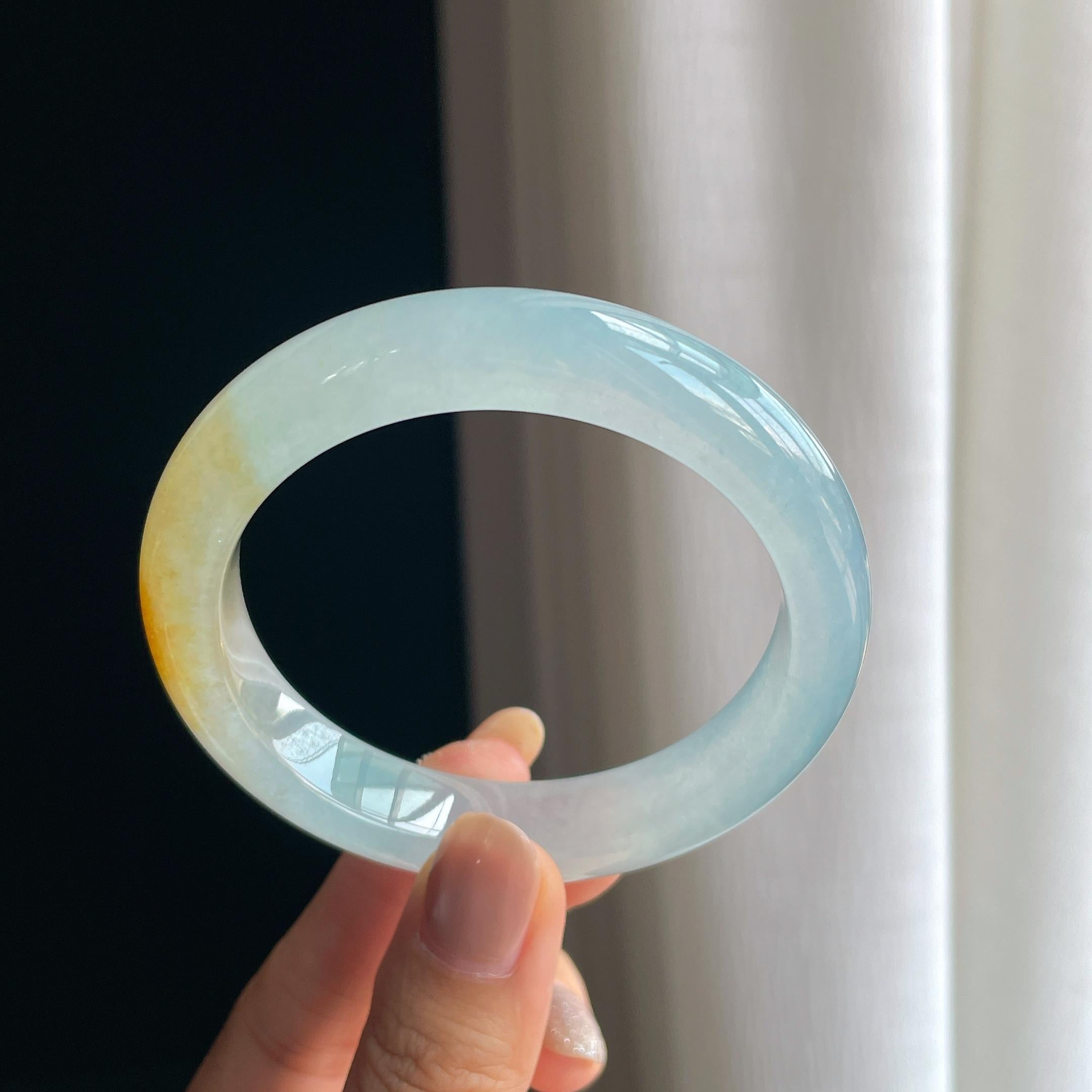 冰种黄翡翡翠平安镯（56.6mm）（yc419722）