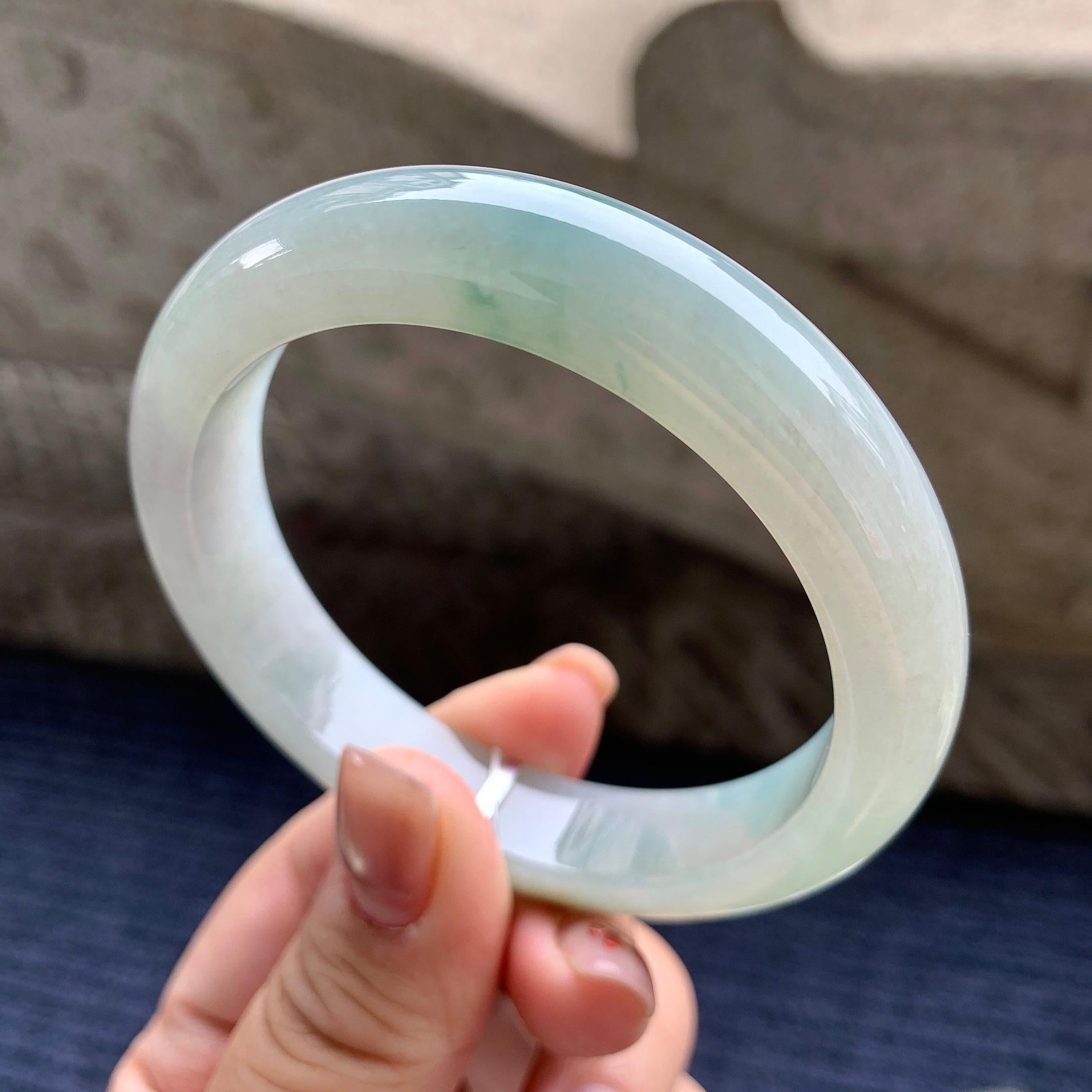 细糯种飘蓝花正圈平安镯 57.8圈口 天然缅甸A货翡翠（yc345017）