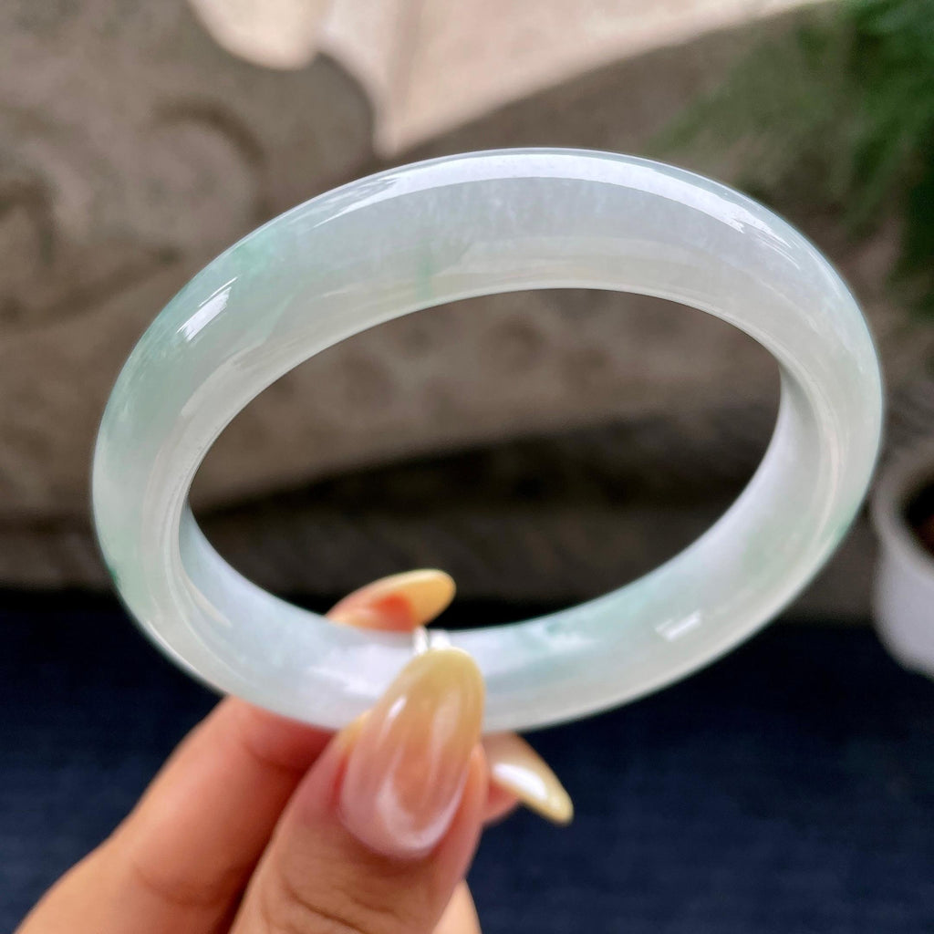 大圈口 细糯种飘花正圈平安镯58圈 天然缅甸A货翡翠（yc460689）