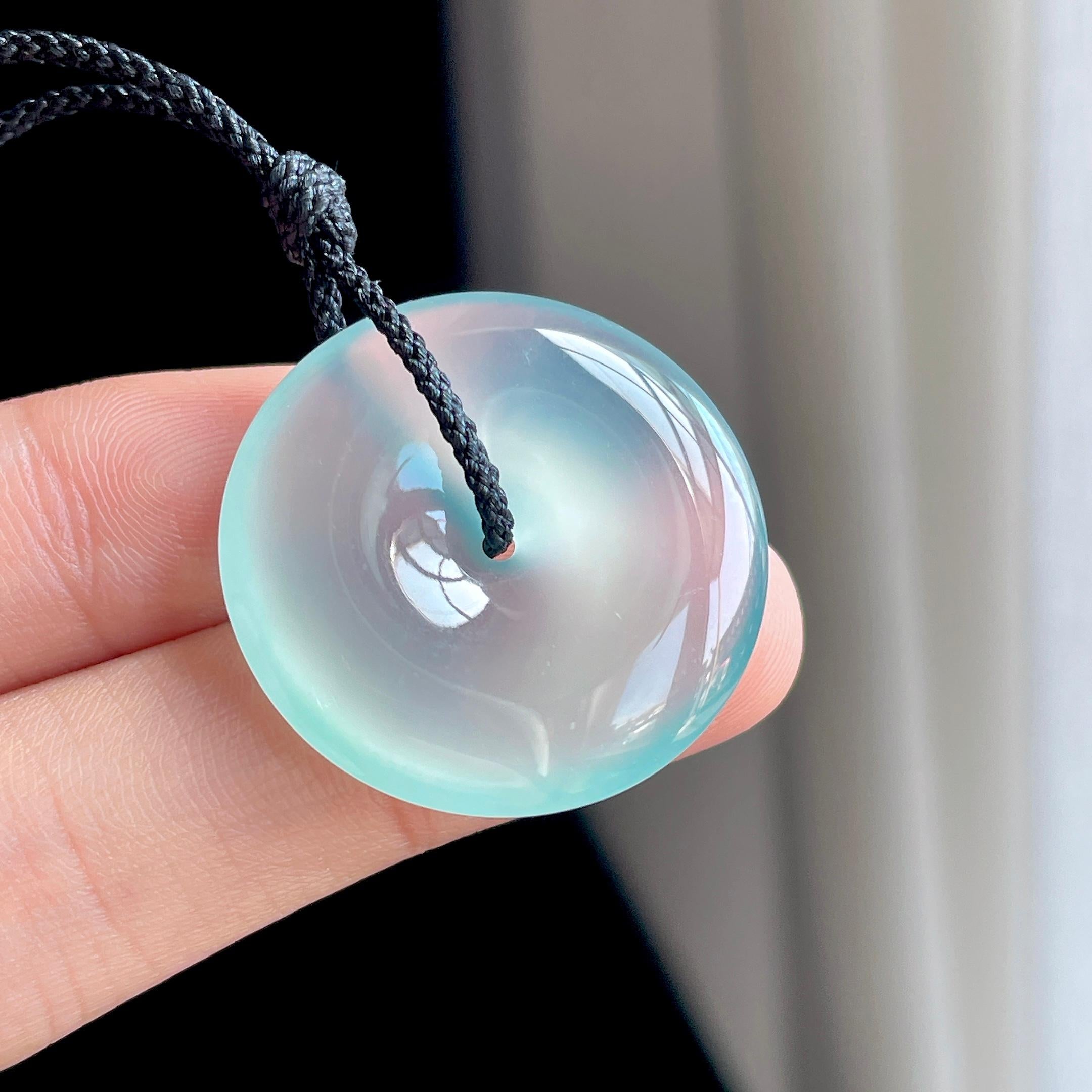 冰玻种蓝底翡翠平安扣（yc349438）