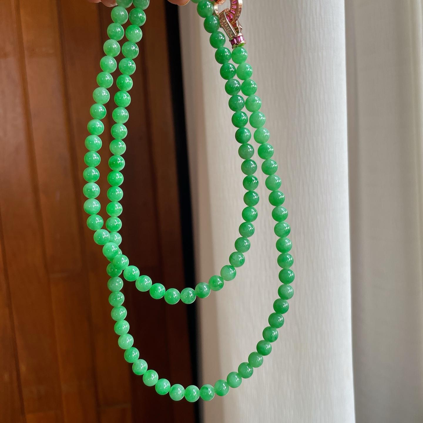 糯冰满绿翡翠珠串项链（yc251053）