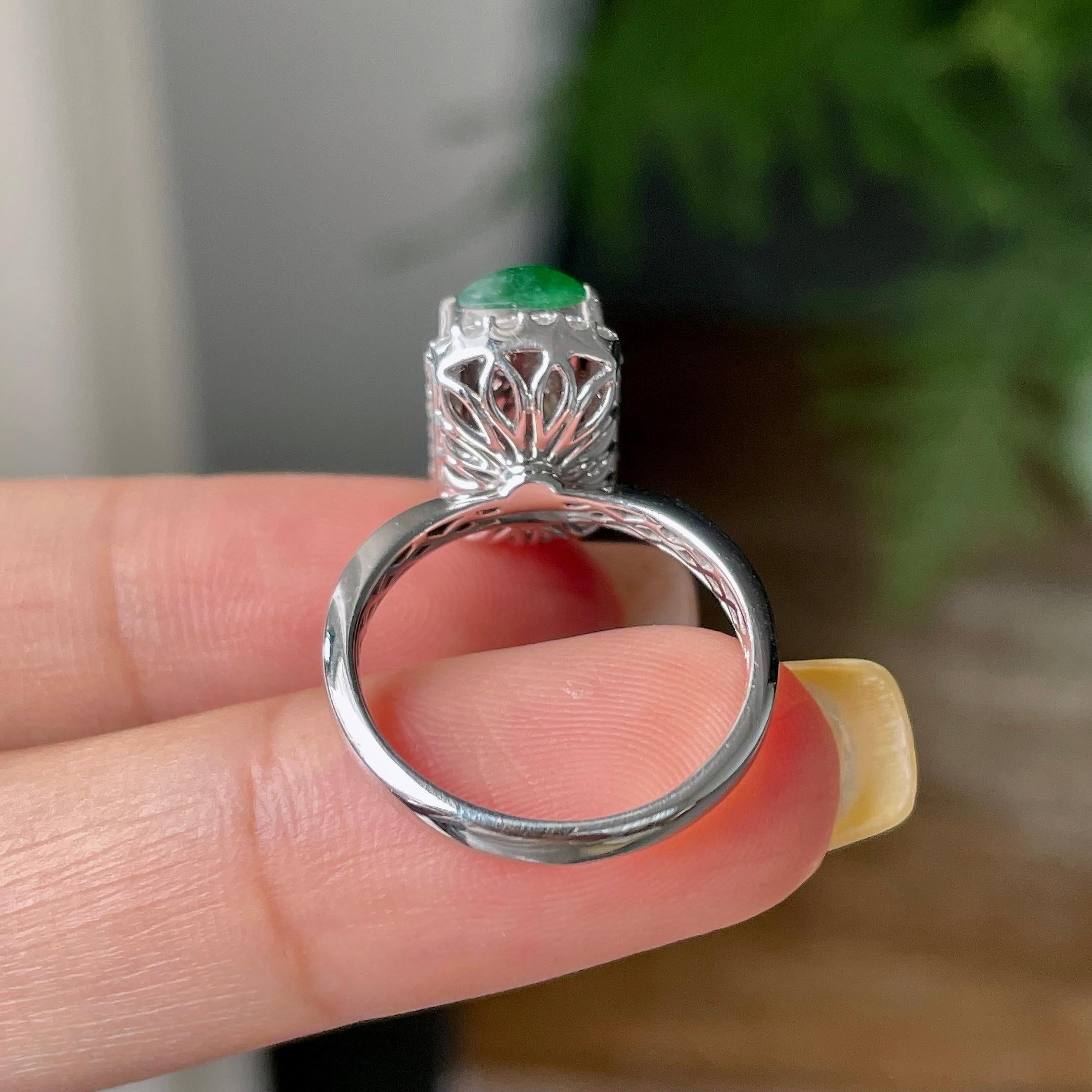 18k金钻镶冰种满绿马鞍戒指    天然缅甸A货翡翠（yc362076）