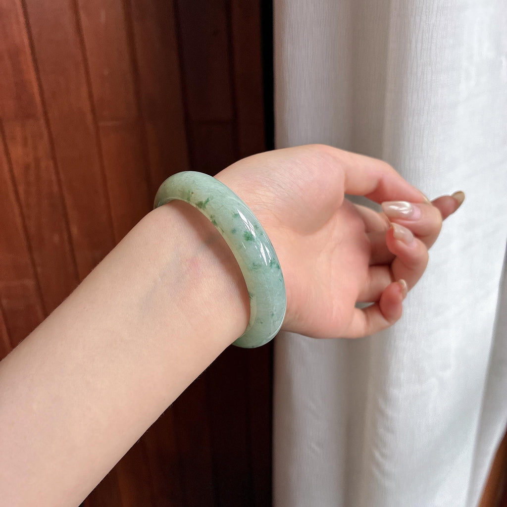 细糯种飘花正圈平安镯 53圈 天然缅甸A货翡翠（yc481630）