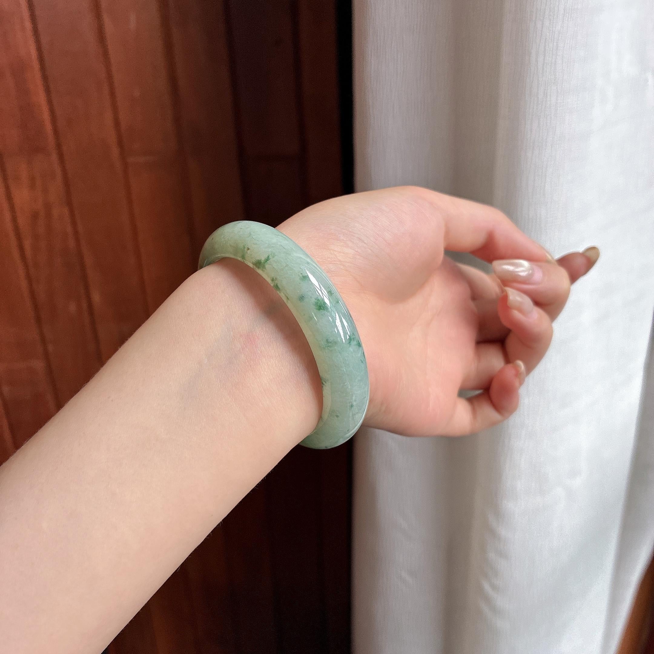 细糯种飘花正圈平安镯 53圈 天然缅甸A货翡翠（yc481630）