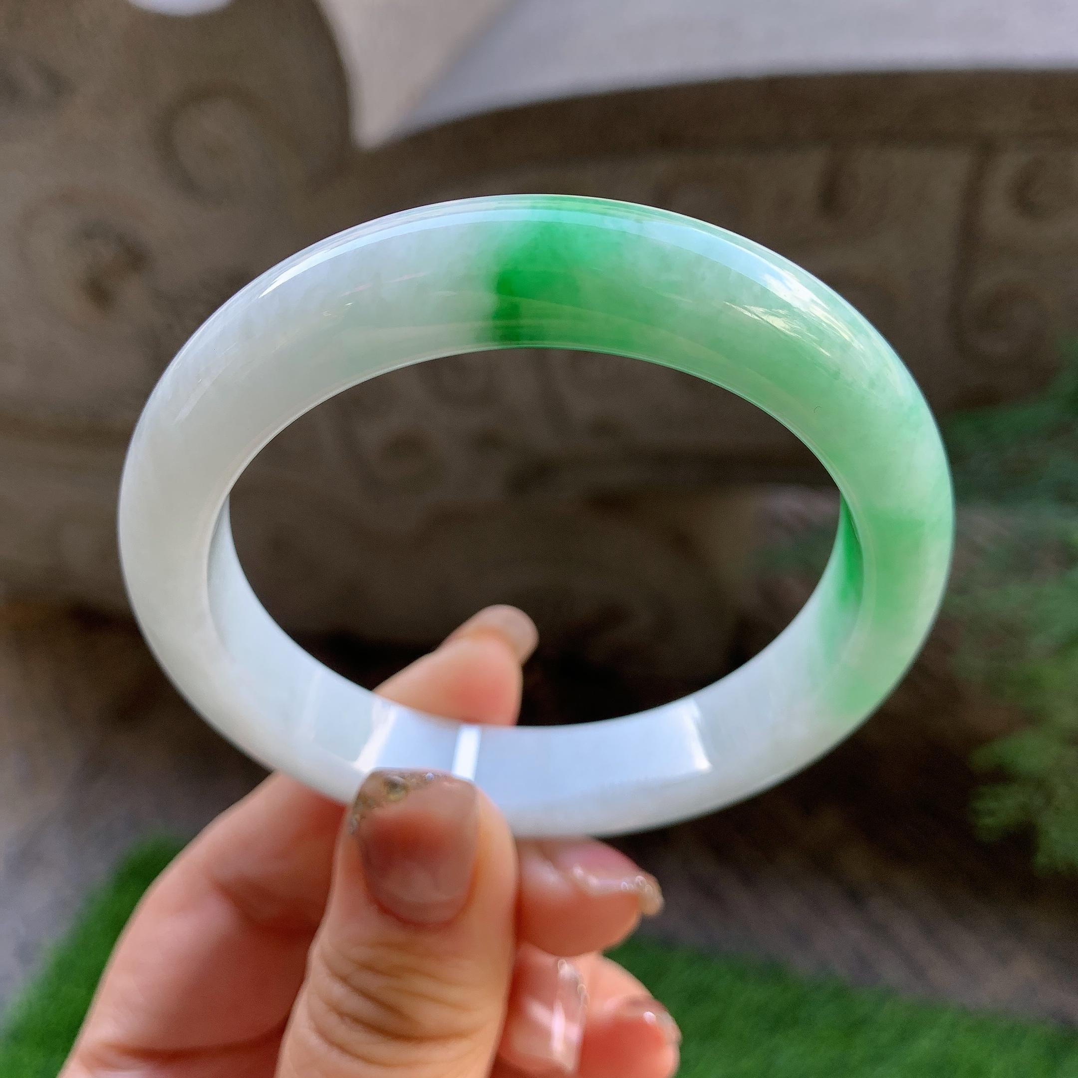 细糯种白底青平安镯（56mm）（yc293323）