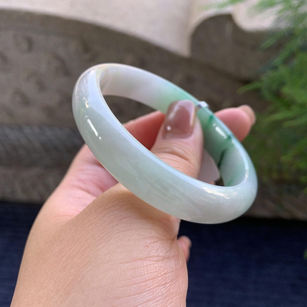 细糯种飘蓝花贵妃手镯 57.2圈口 天然缅甸A货翡翠（yc347572）