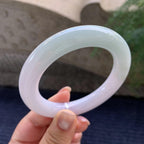大圈口 细糯种淡春彩圆条手镯 58.5圈口 天然缅甸A货翡翠（yc400185）