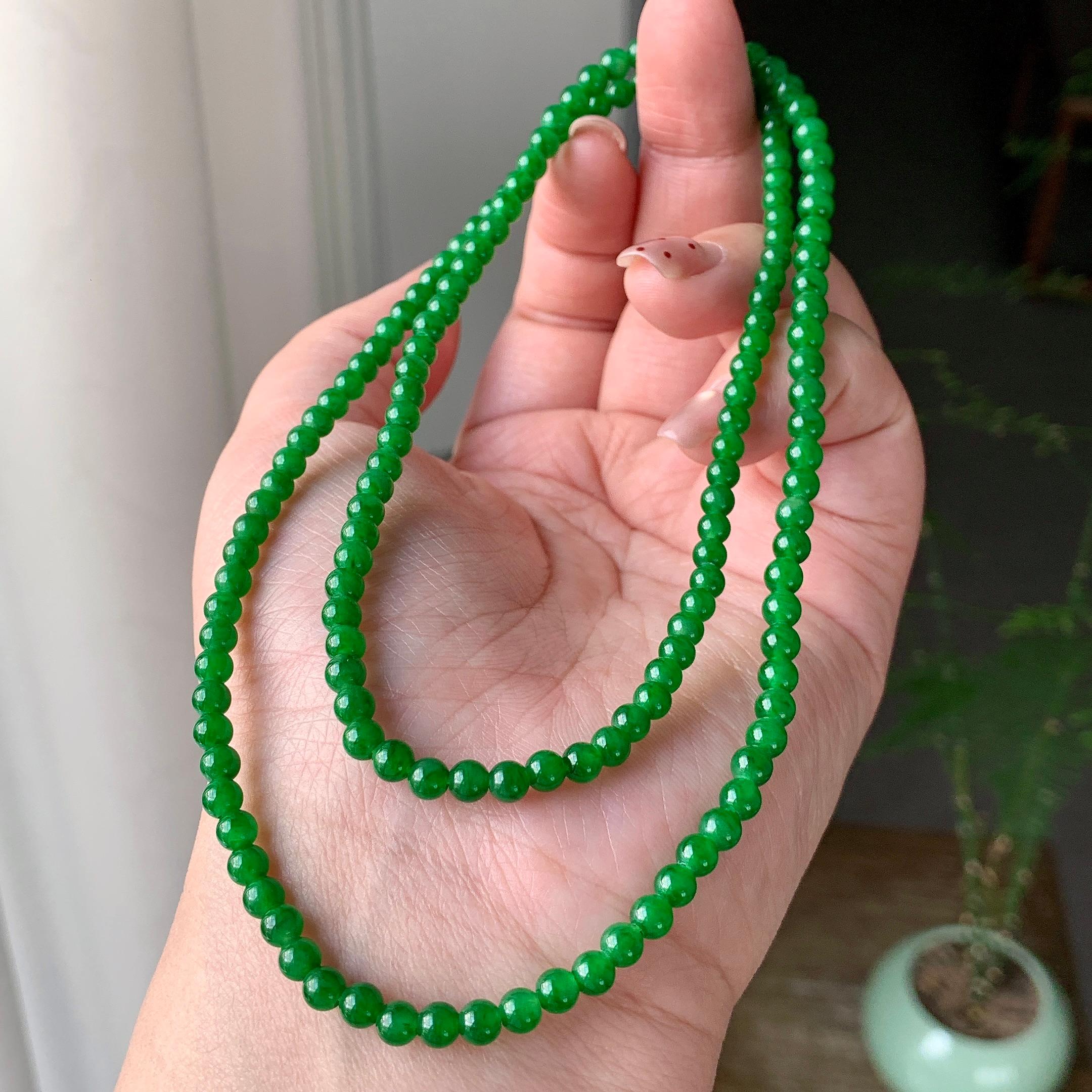 糯冰种满绿小米珠链（154颗） 天然缅甸A货翡翠（yc355307）