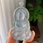 18k金钻镶冰种无色观音挂件（yc246703）