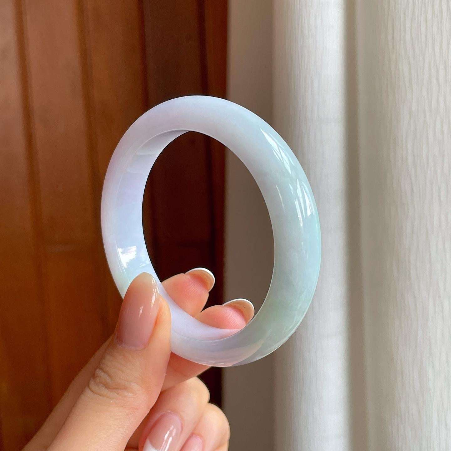 糯冰淡紫底带色翡翠平安镯（51.6mm)（yc373869）