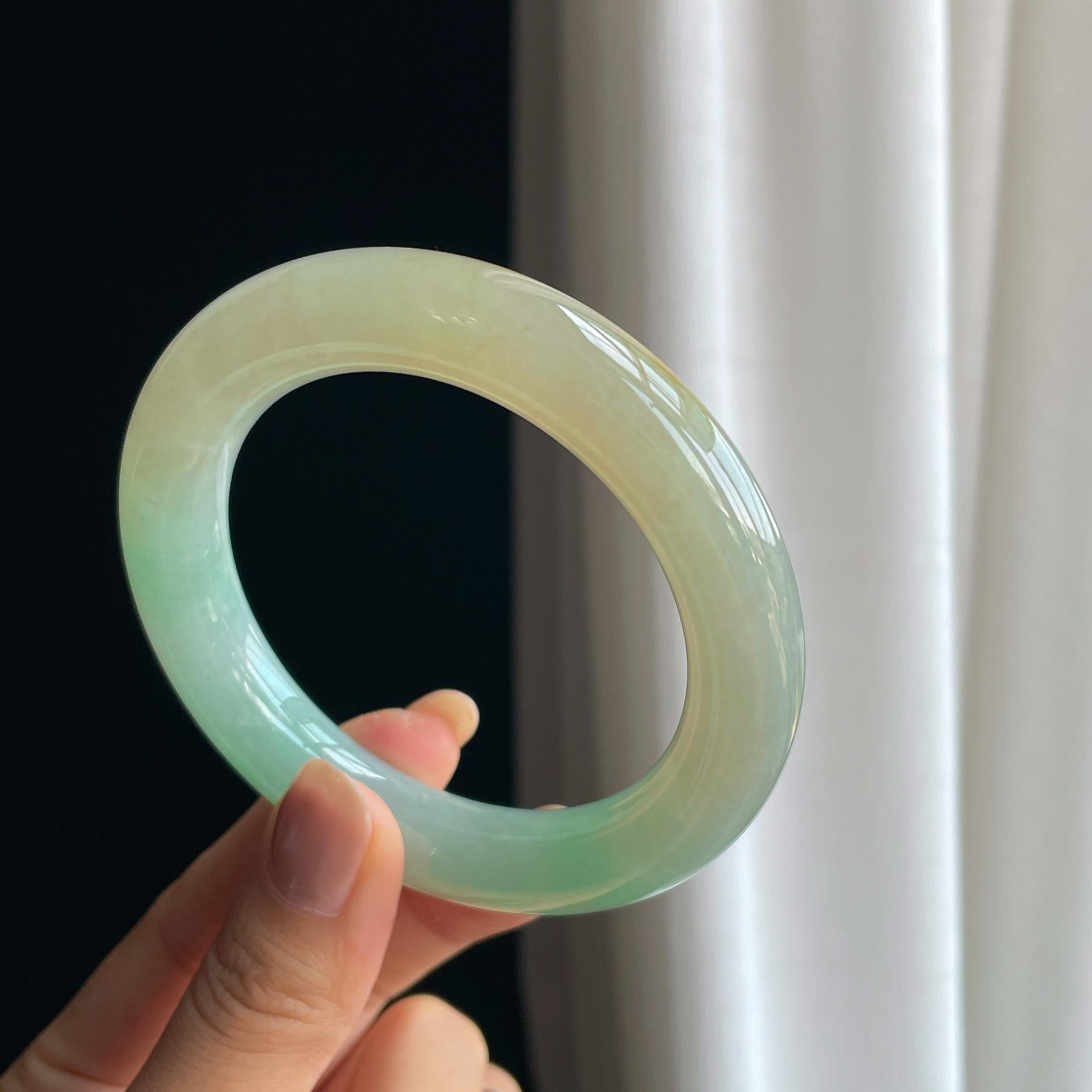 糯冰黄加绿翡翠圆条手镯（57mm）（yc419721）