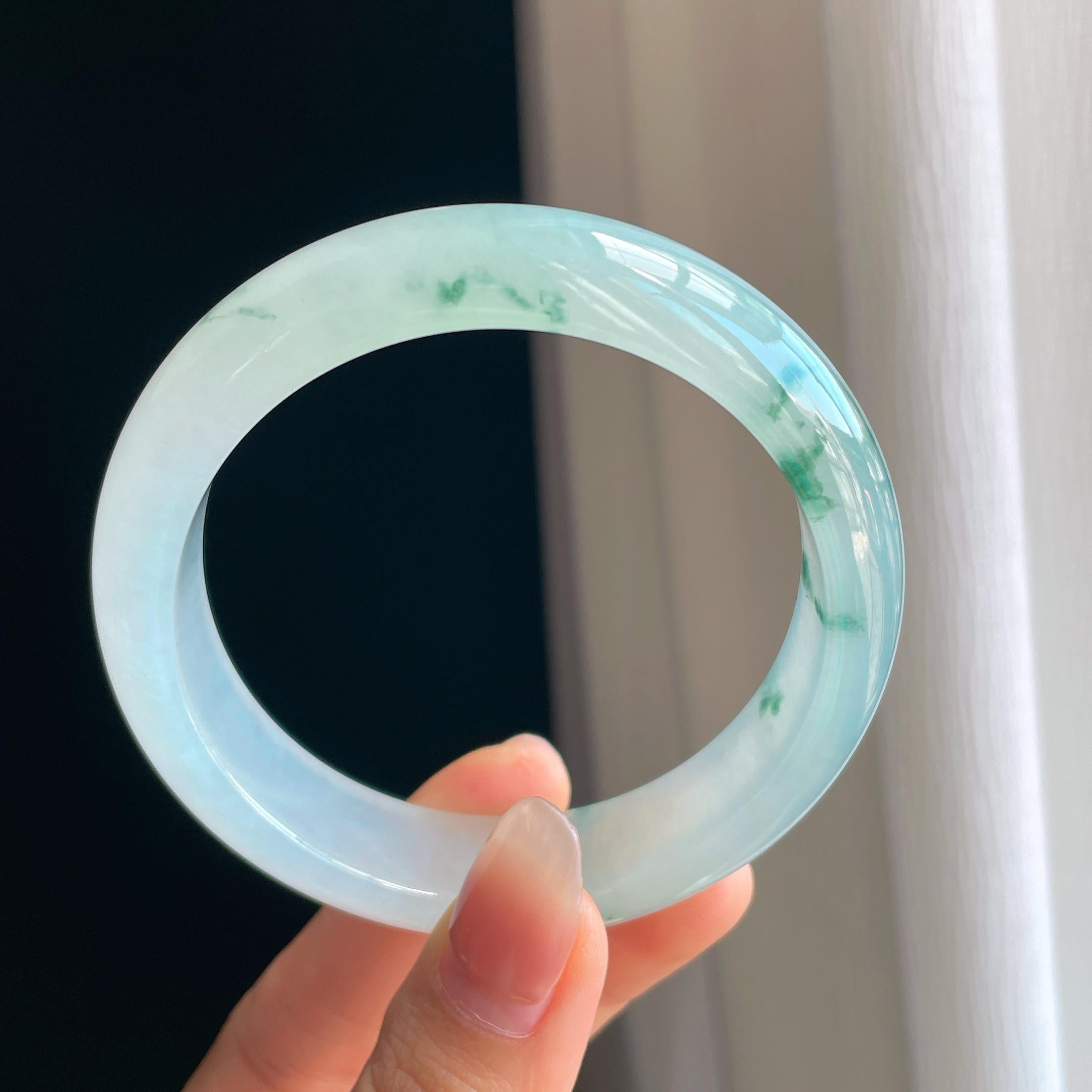 冰种飘花翡翠平安镯（58mm）（yc329550）