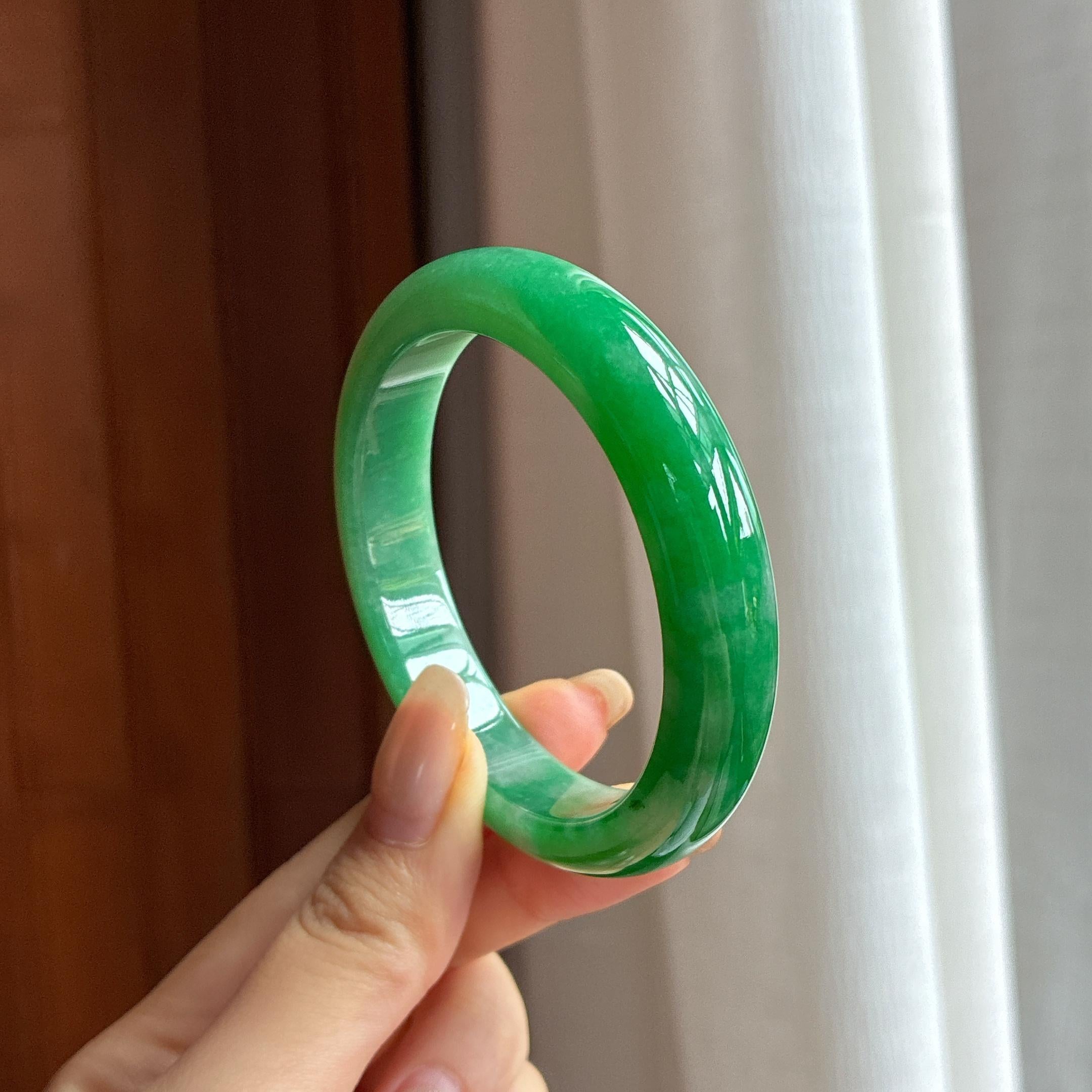 糯冰满绿正圈平安镯 53圈 天然缅甸A货翡翠（yc452650）