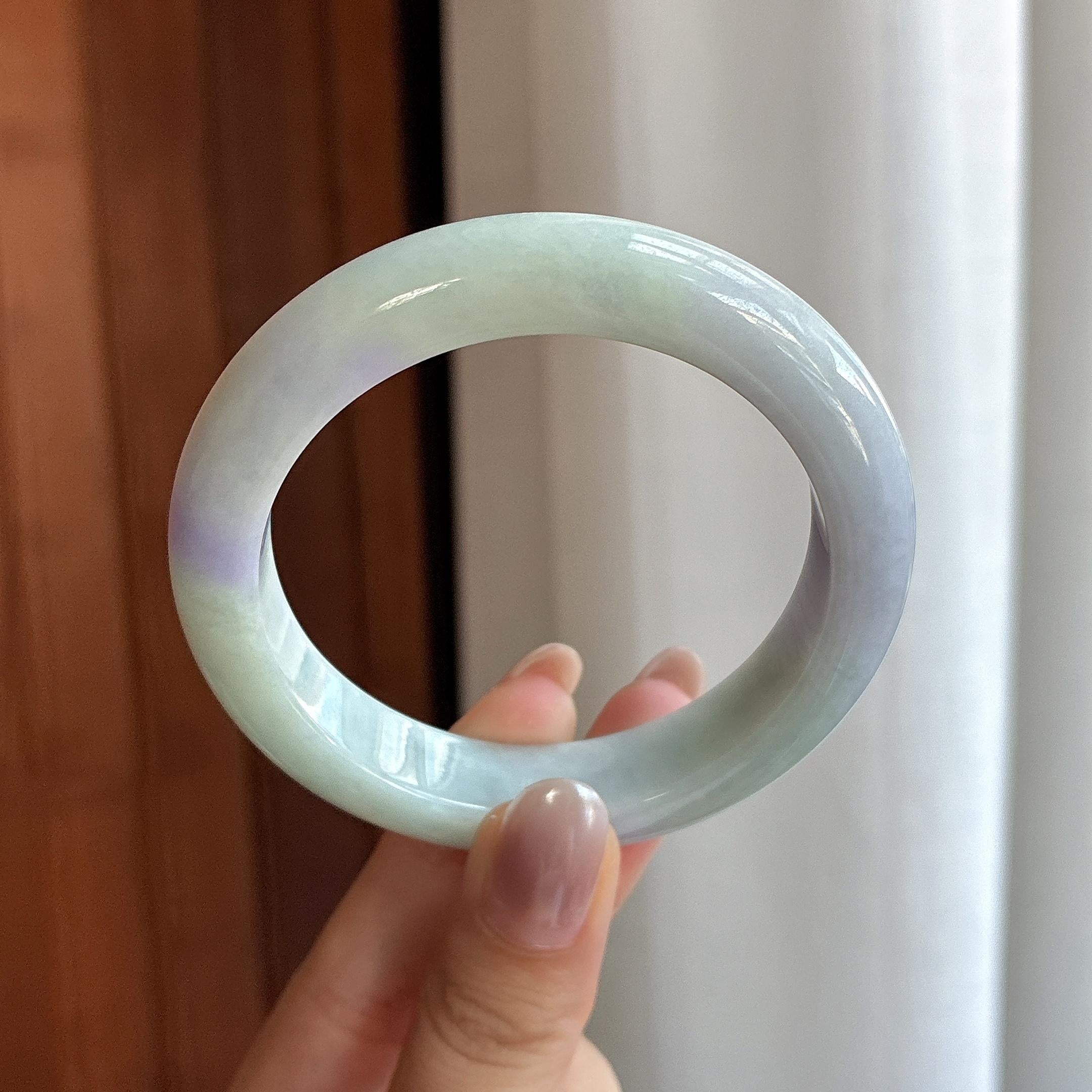 细糯冰春带彩正圈平安镯 54圈 天然缅甸A货翡翠（yc698909）