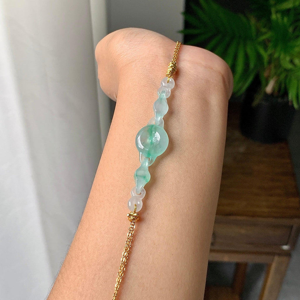 金包银镶冰种飘绿平安扣手链（yc220702）