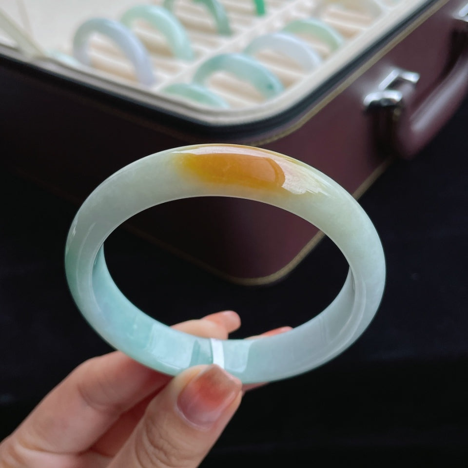 细糯种黄加绿翡翠手镯（58.7mm）（yc016515）