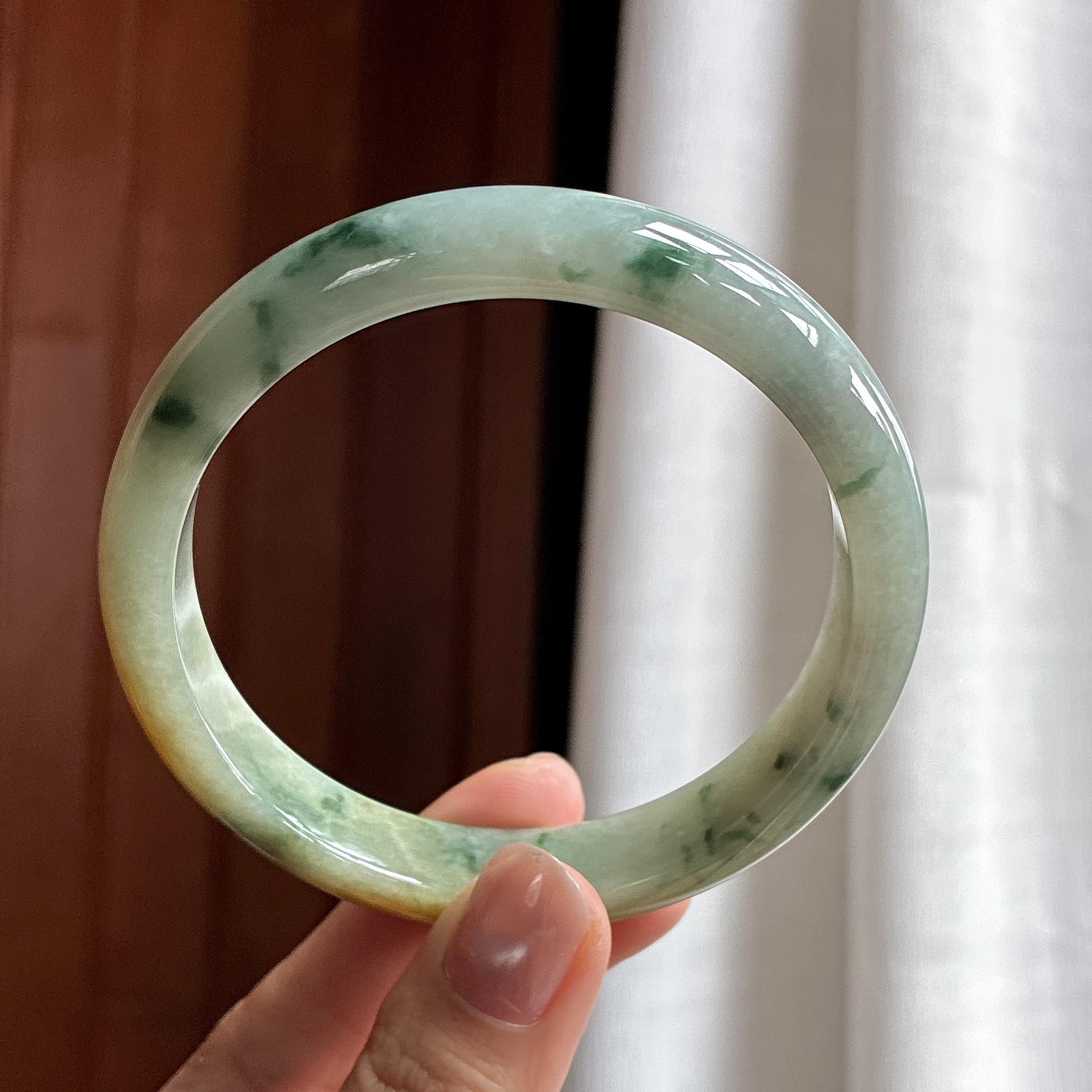 细糯种黄翡特色飘花正圈平安镯 63圈 天然缅甸A货翡翠（yc482224）