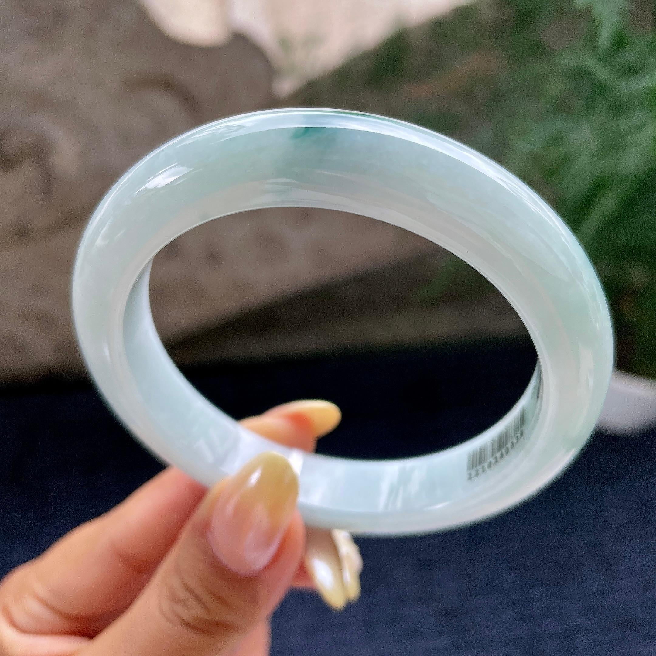 大圈口 细糯种飘花正圈平安镯60圈 天然缅甸A货翡翠（yc464110）