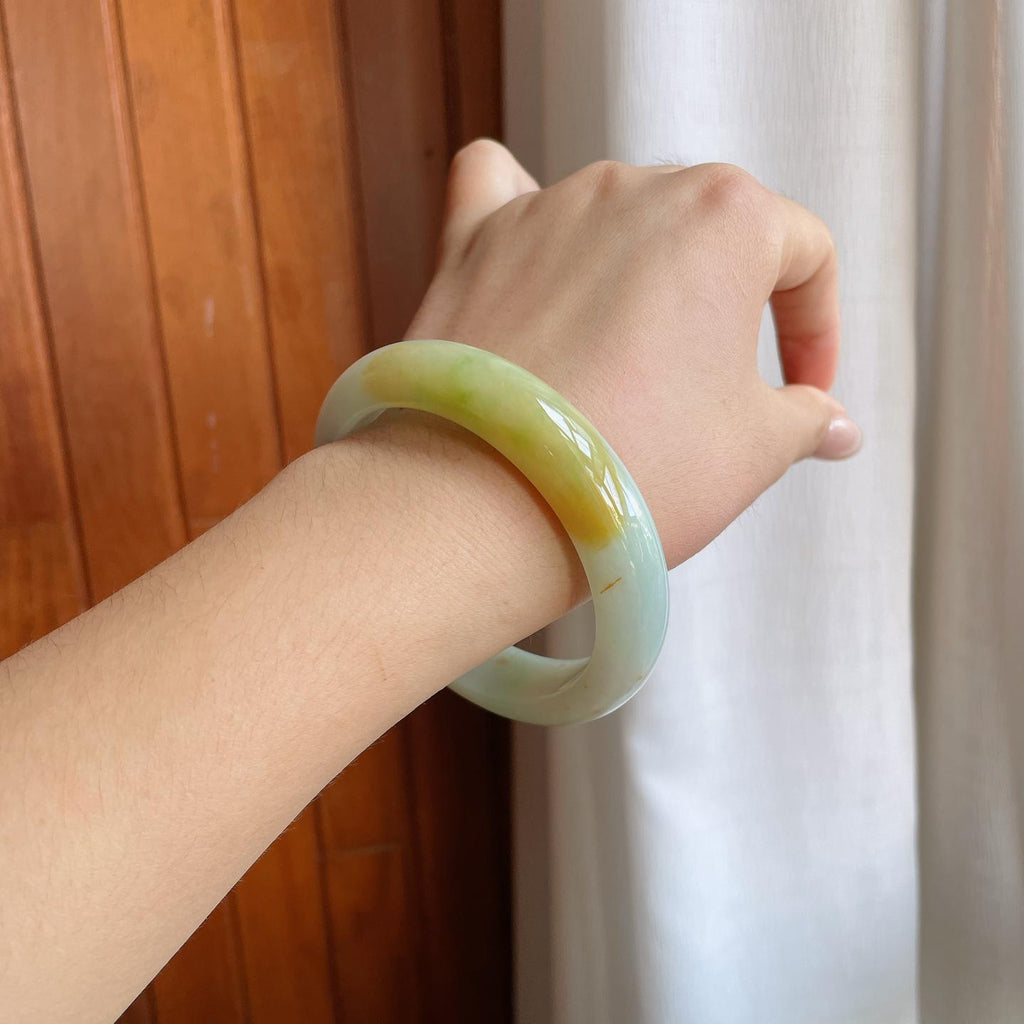 糯冰黄翡翡翠平安镯（60.5mm）（yc242099）