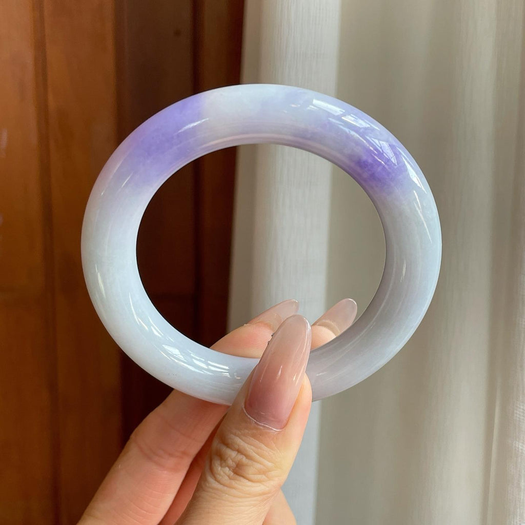 细糯冰飘紫罗兰翡翠圆条手镯（55mm）（yc282499）