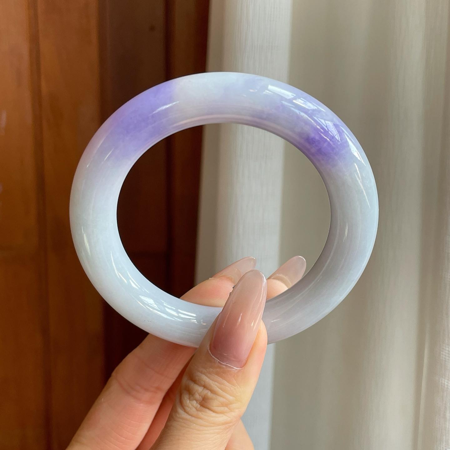 细糯冰飘紫罗兰翡翠圆条手镯（55mm）（yc282499）