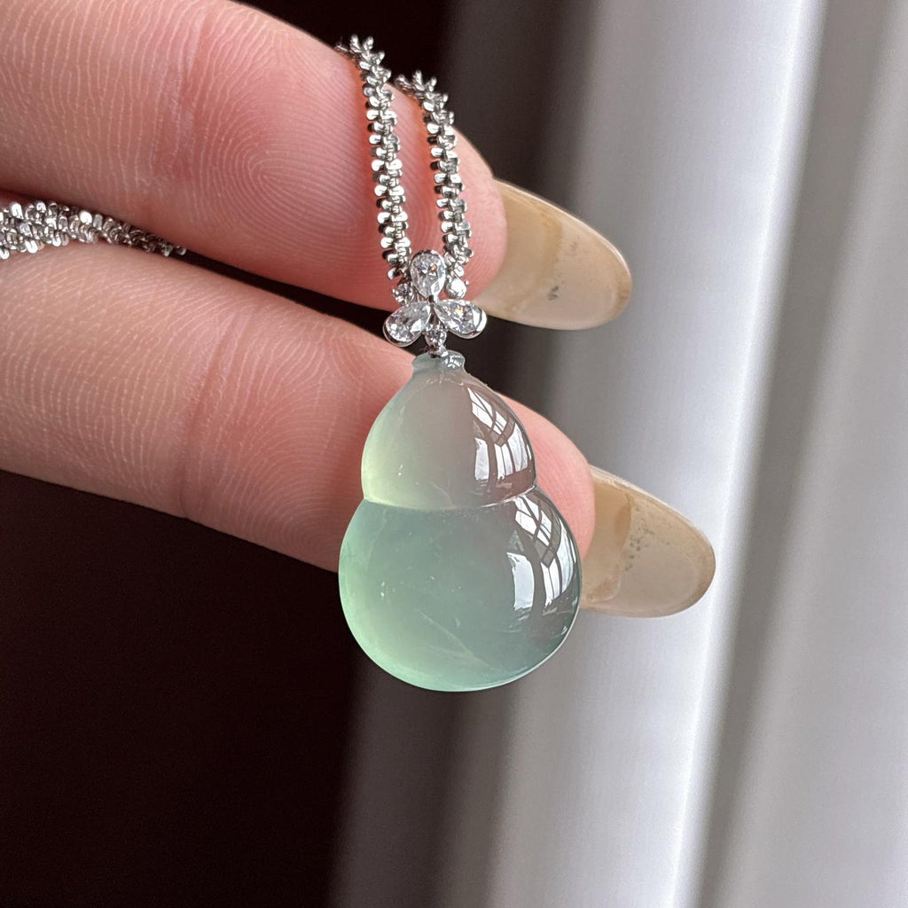 18k金扣冰种起光晴底葫芦挂件 天然缅甸A货翡翠（yc693841）