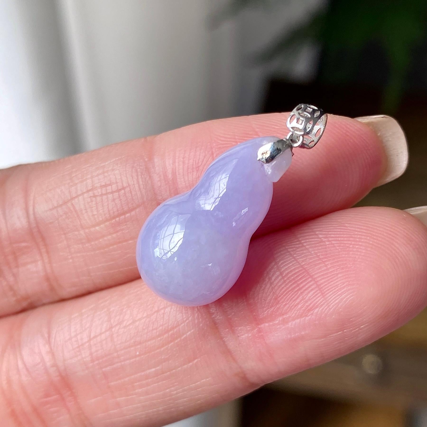 18K金镶细糯种淡紫罗兰葫芦吊坠 天然缅甸A货翡翠（yc350010）