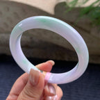 大圈口  糯种淡春彩正圈平安镯  62圈口  天然缅甸A有货翡翠（yc405544）