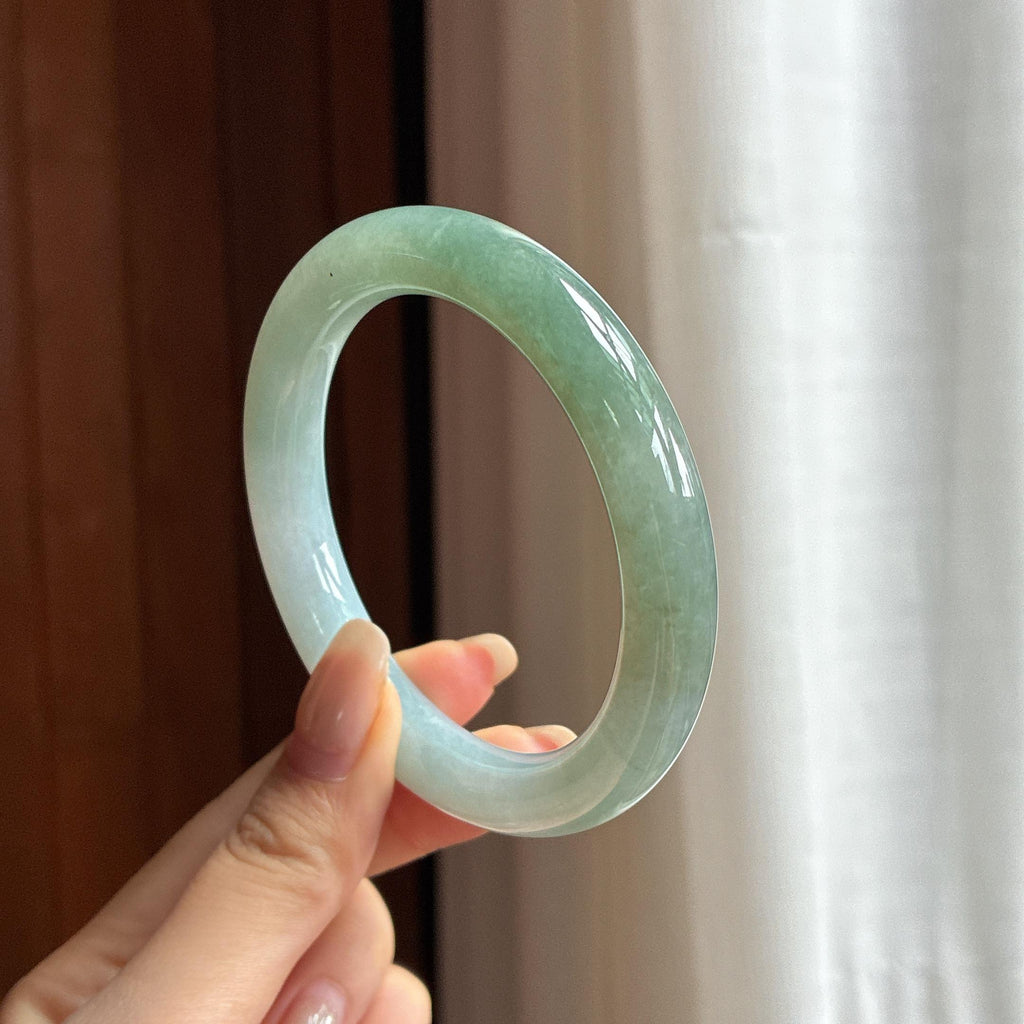 细糯种半山半水圆条手镯 57圈 天然缅甸A货翡翠（yc455078）
