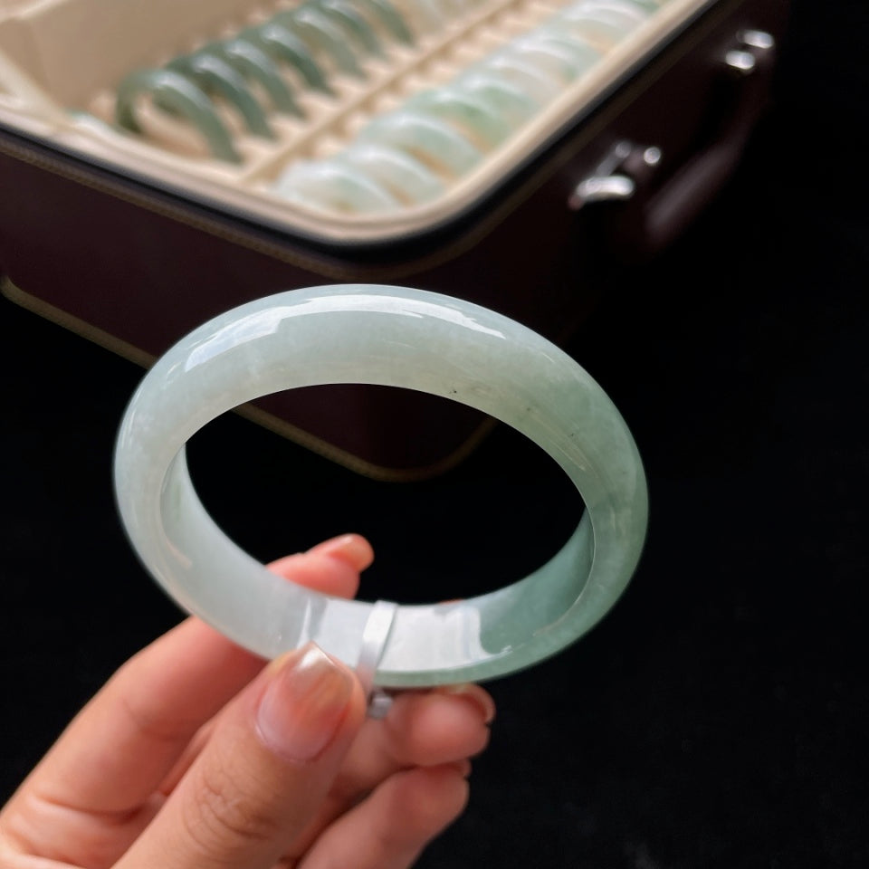 糯冰半山半水正圈翡翠手镯（56.5mm）（yc017415）