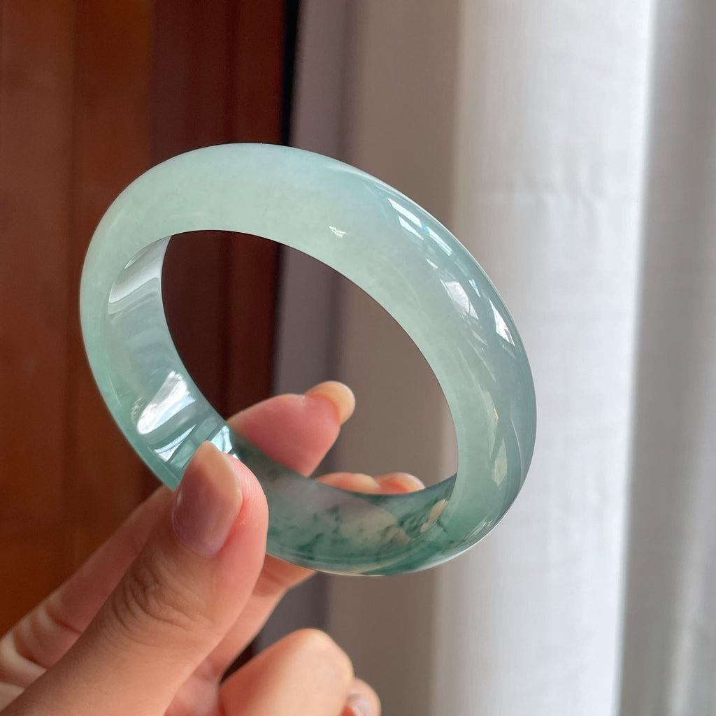 冰种宽版飘花翡翠平安镯(57.5mm)（yc423958）