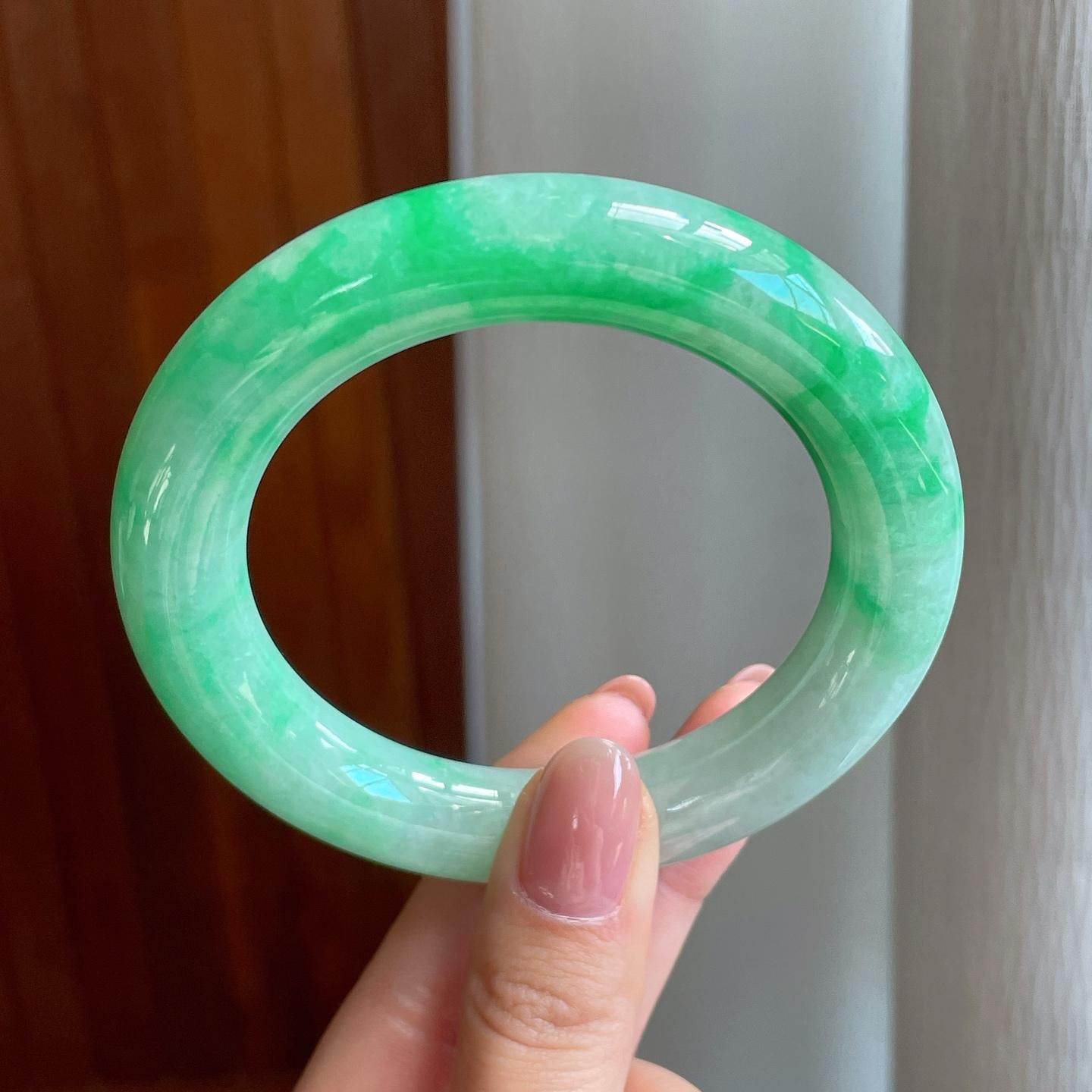 糯冰飘花翡翠圆条手镯（57mm）（yc323861）
