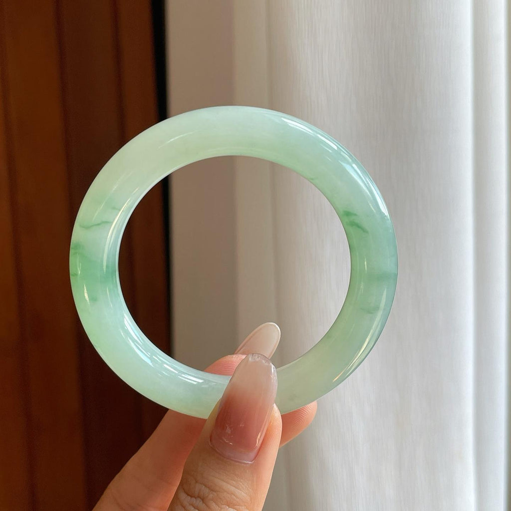 糯冰飘花翡翠圆条手镯（52.7mm）（yc272874）