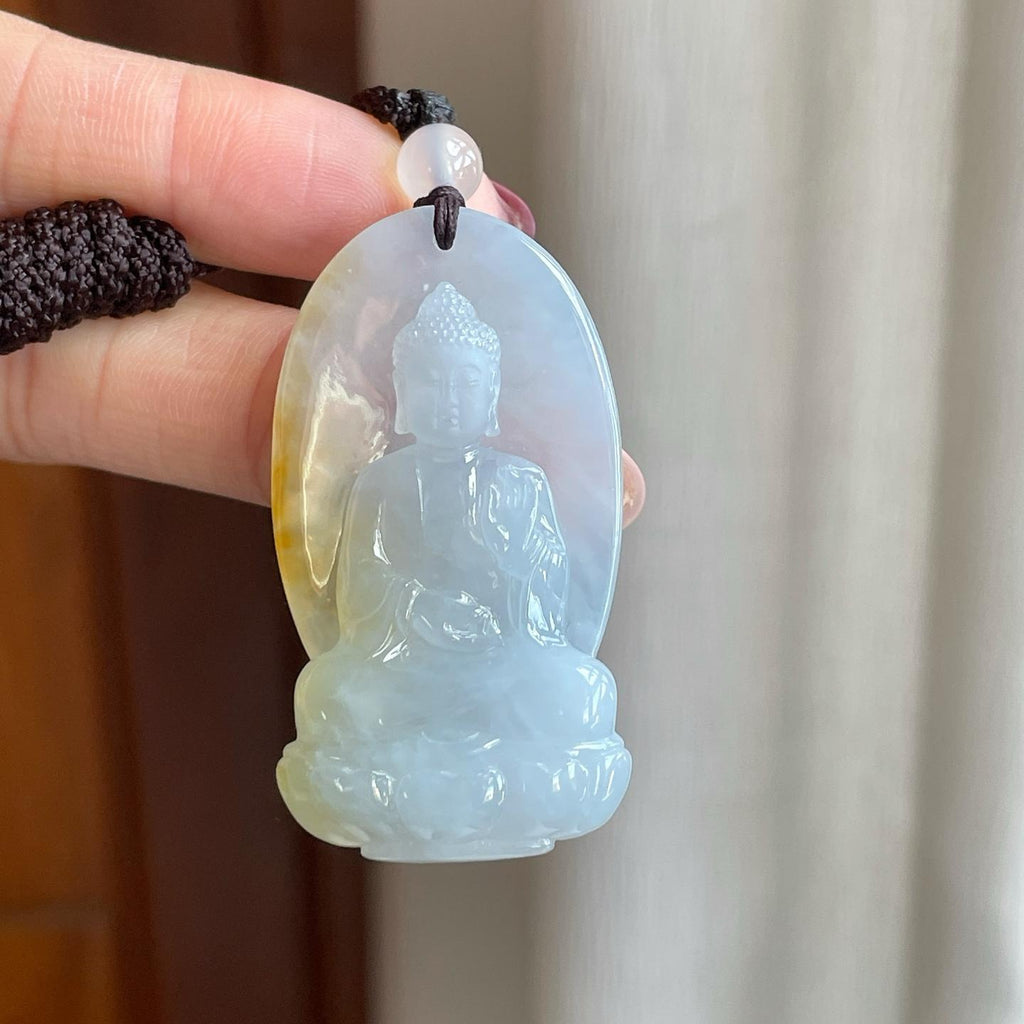 糯冰带黄翡翡翠阿弥陀佛（yc301442）