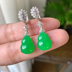 18K金钻镶糯冰种阳绿葫芦耳坠（yc248186）