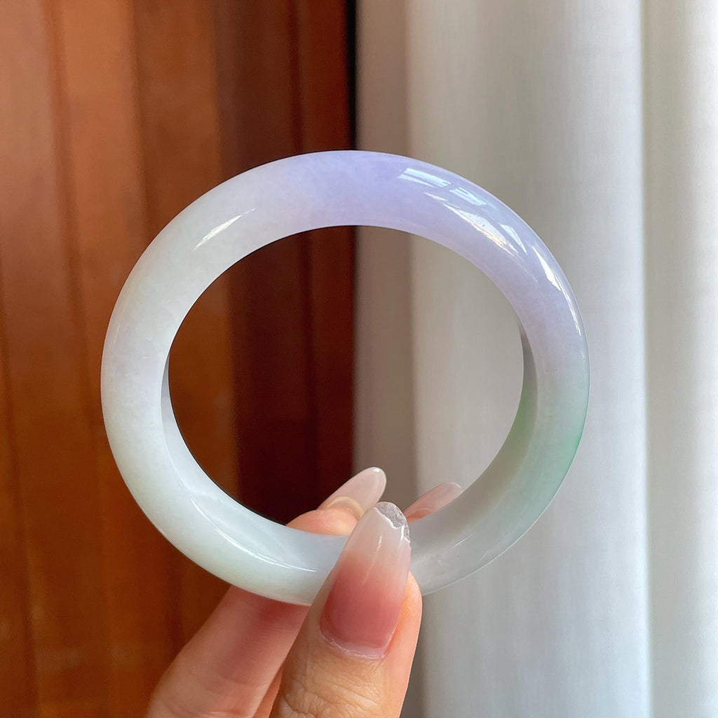 糯冰春带彩翡翠平安镯（57.5mm）（yc310368）