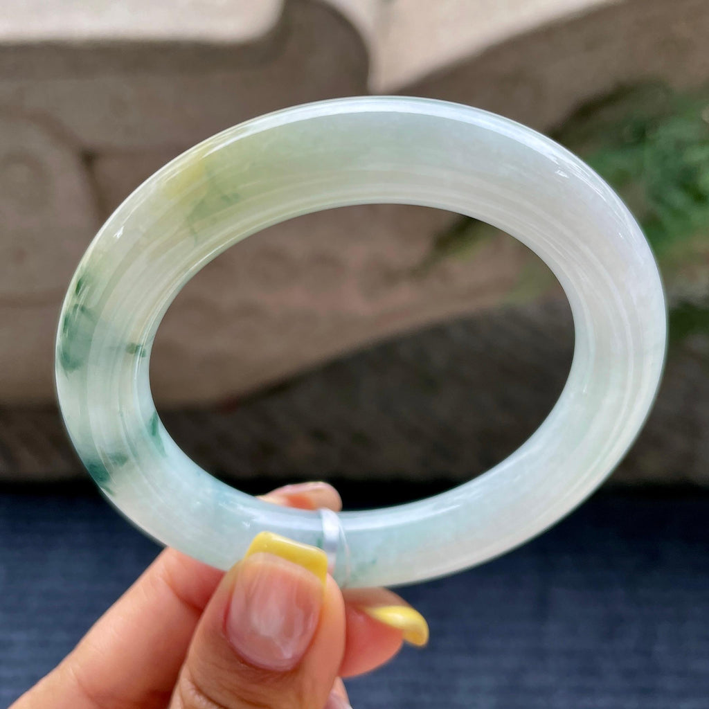 细糯种飘花黄翡圆条手镯54.5圈      天然缅甸A货翡翠（yc376057）