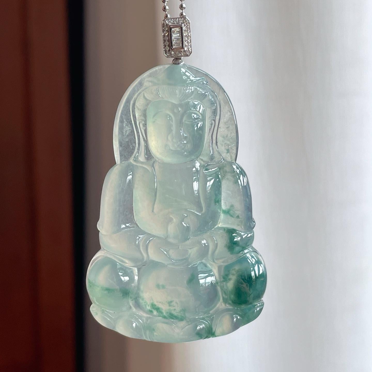 18k金扣冰种飘花翡翠观音（yc251057）