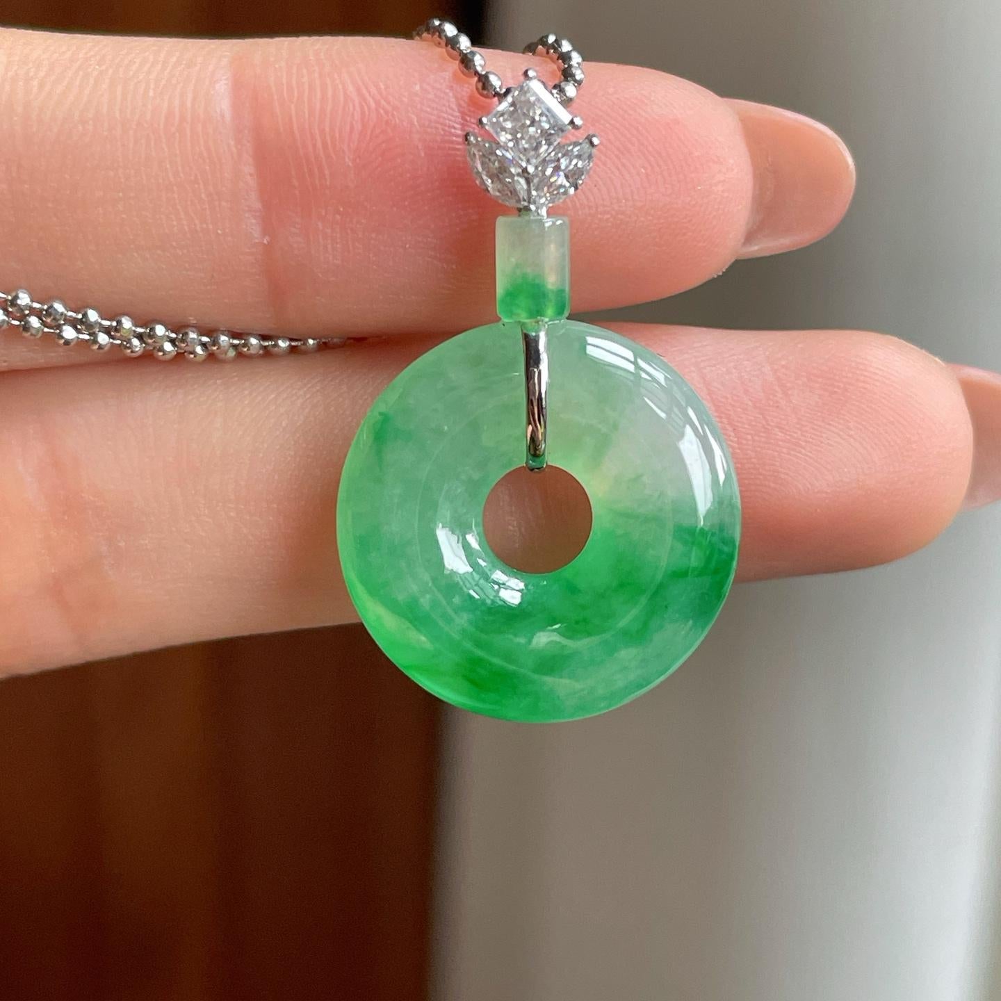 18k金扣头冰种飘花翡翠平安扣（yc363627）