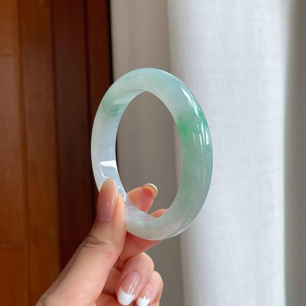 糯冰带色翡翠平安镯（58mm)（yc388754）