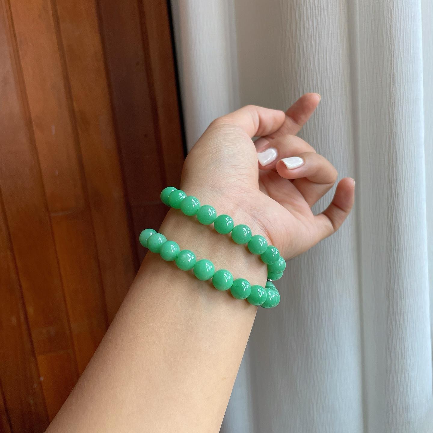 细糯种满绿翡翠珠串项链（yc257272）