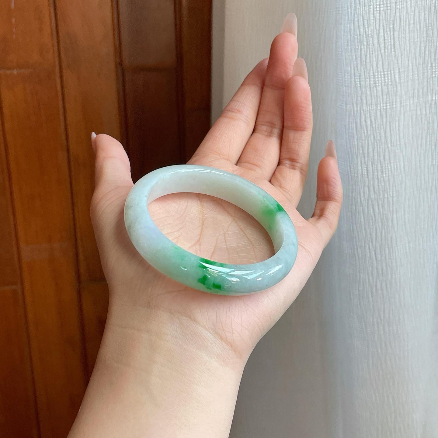 细糯种飘花翡翠平安镯（55mm）（yc272878）