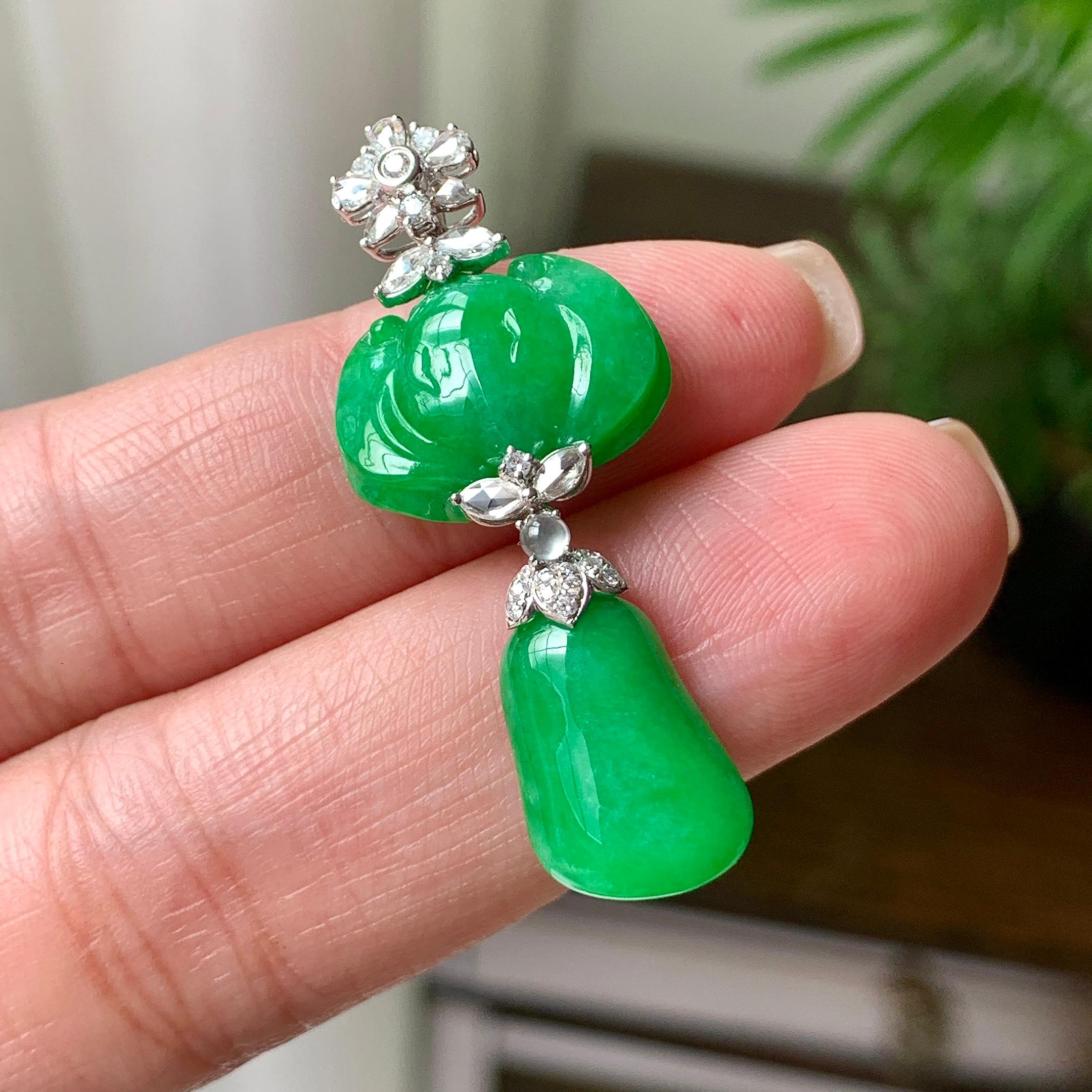 18K金钻镶细糯种满绿随型吊坠  天然缅甸A货翡翠（yc362089）