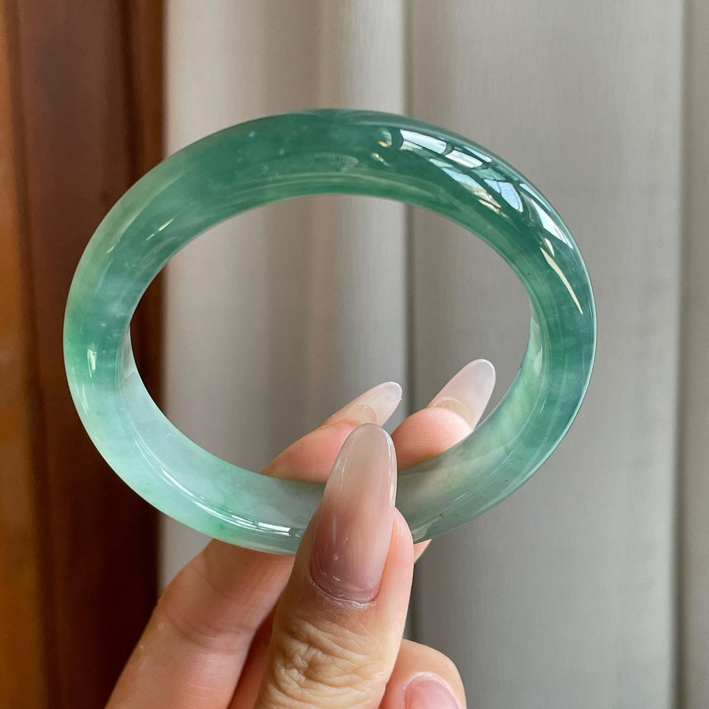 冰种半山半水翡翠平安镯（55mm）（yc279876）