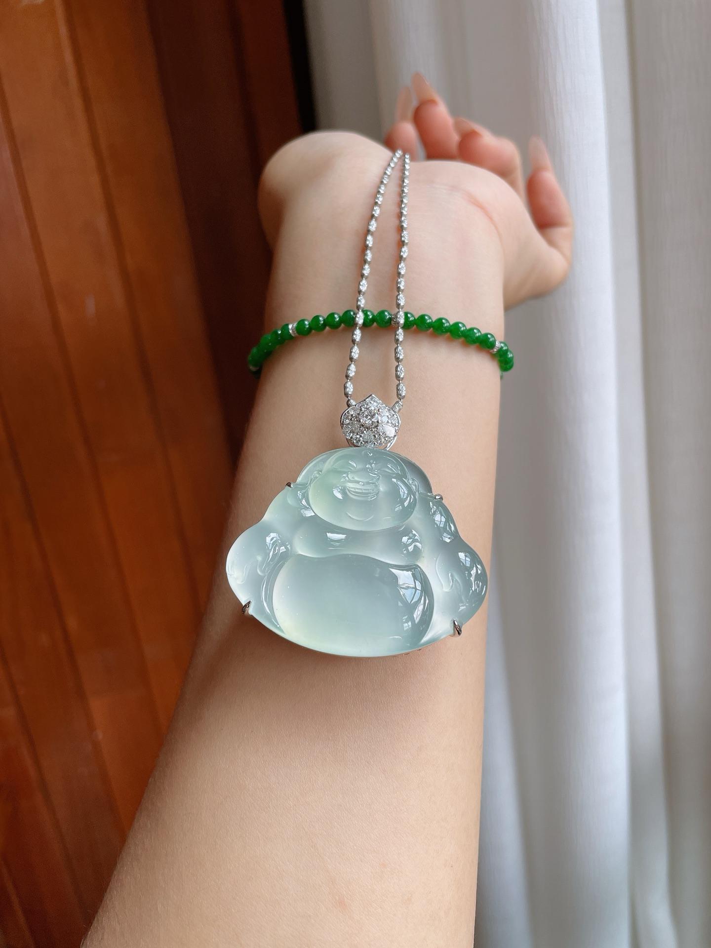 18k金镶镶冰玻种翡翠佛公（yc233167）