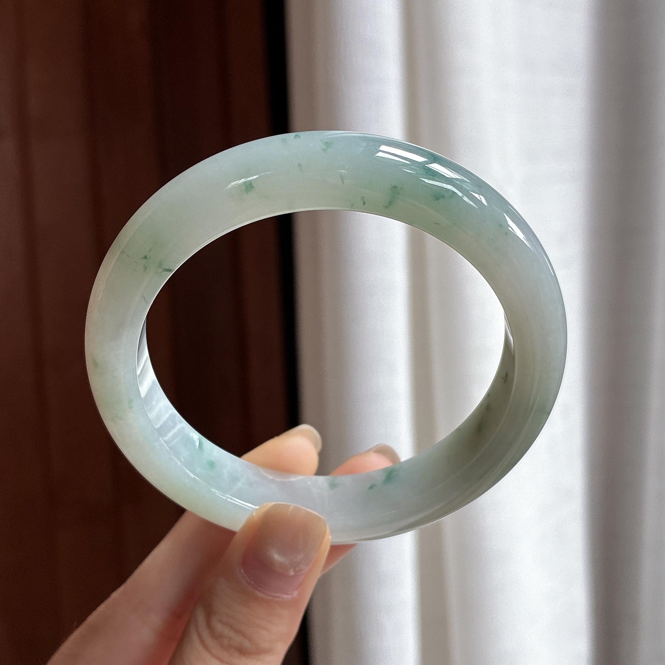 大圈口 糯冰飘花正圈平安镯 60圈 天然缅甸A货翡翠（yc481624）